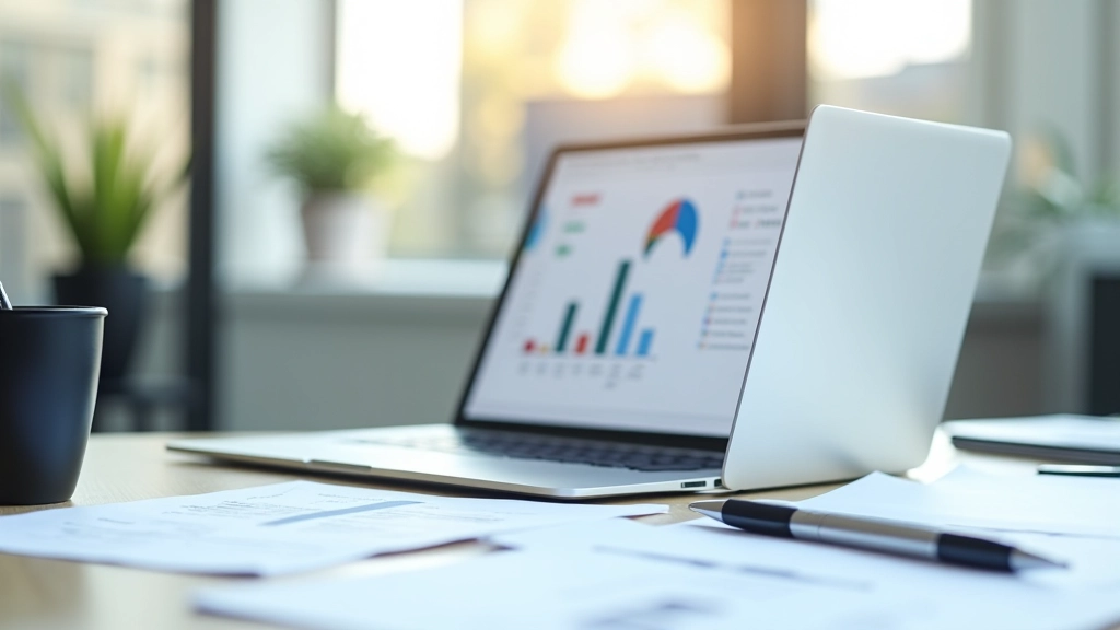 Moderní kancelář zaměřená na finanční plánování s notebookem a dokumenty