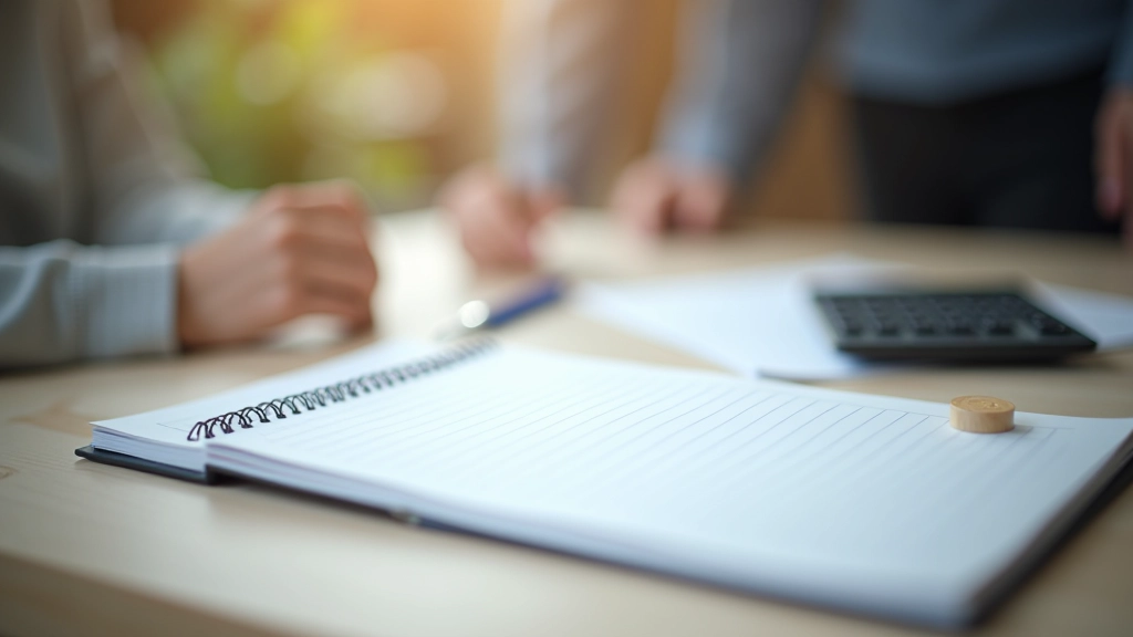 Notebook s výpočty, tužka a kalkulačka na pracovním stole